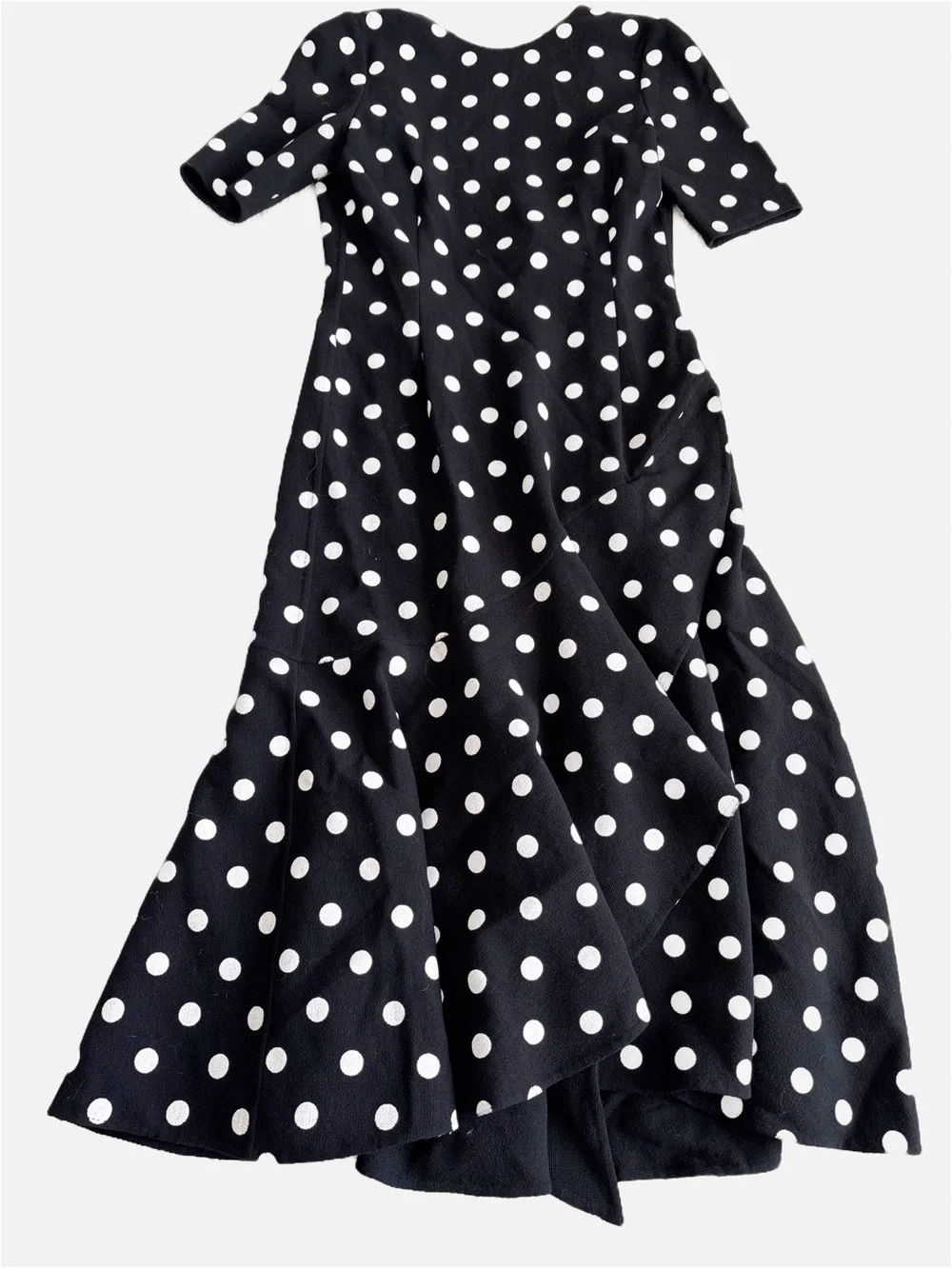 Oscar De La Renta Runway Black Wool Painted‎ Polka Dots Dress